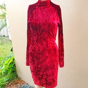 Sexy Burgundy Velvet Bodycon Dress Long Sleeve Mini Mock Neck